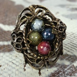 Vintage adjustable ring with faux stone spheres
